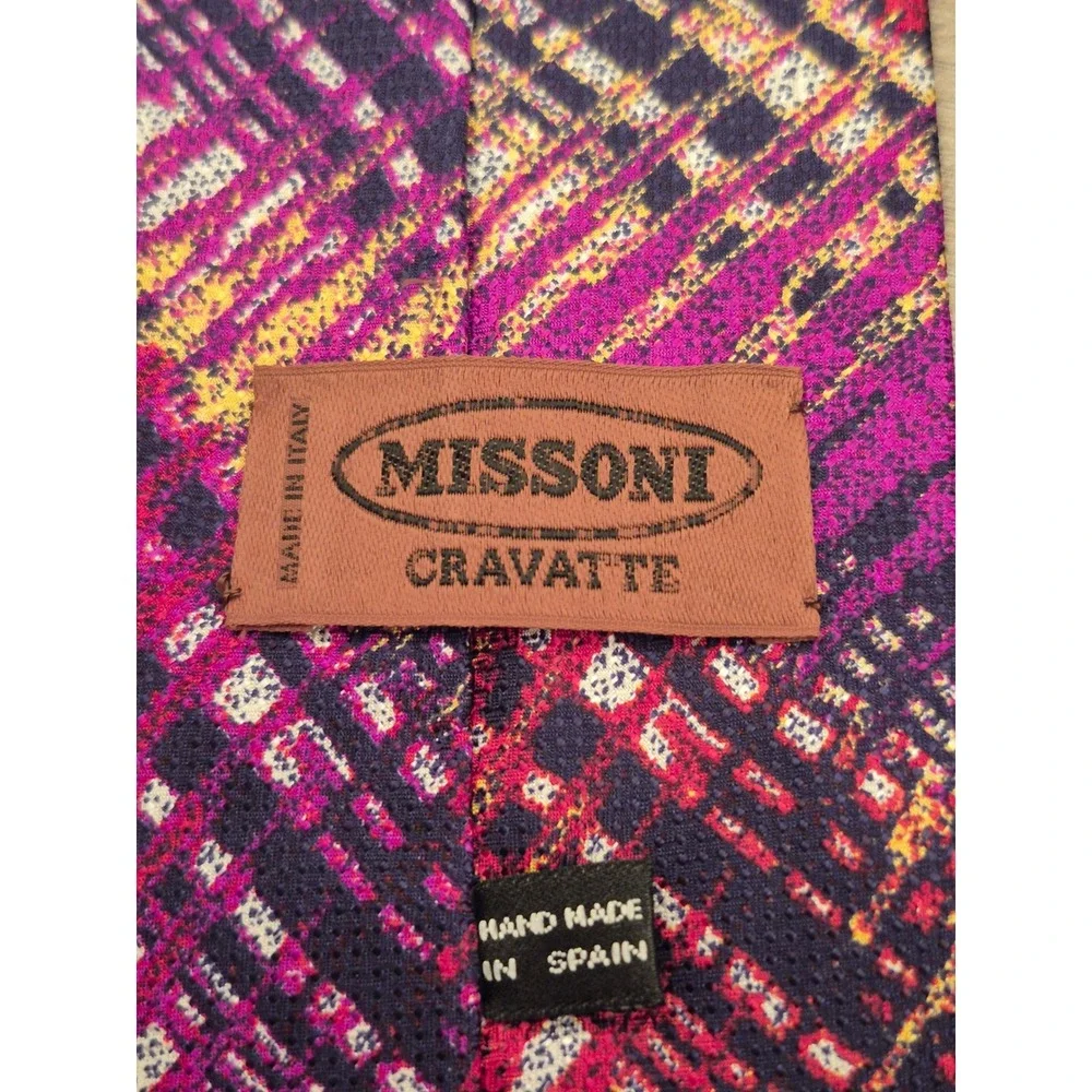 Missoni Cravatte Silk Tie Mens Abstract Geometric Magenta Orange Navyvint Spain